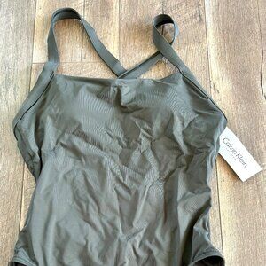 NWT $98 Womens Calvin Klein Swim Bathing Suit One Piece Sable One Piece 6